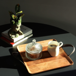 Square Serving Tray W/ Leather Handles