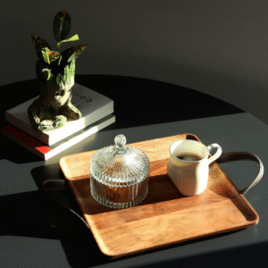Square Serving Tray W/ Leather Handles